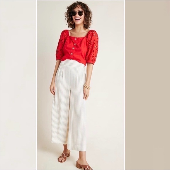Anthropologie | Buttoned
Wide Leg Pants Neutral Stiped
Linen Blend - Picture 3 of 8